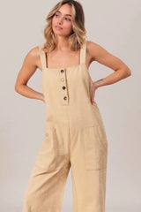 BiBi Washed Denim Buttoned Overall Jumpsuit OutfitFlow
