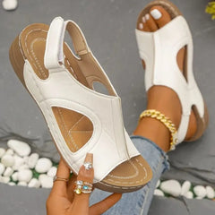 Open Toe Platform Wedge Sandals White OutfitFlow