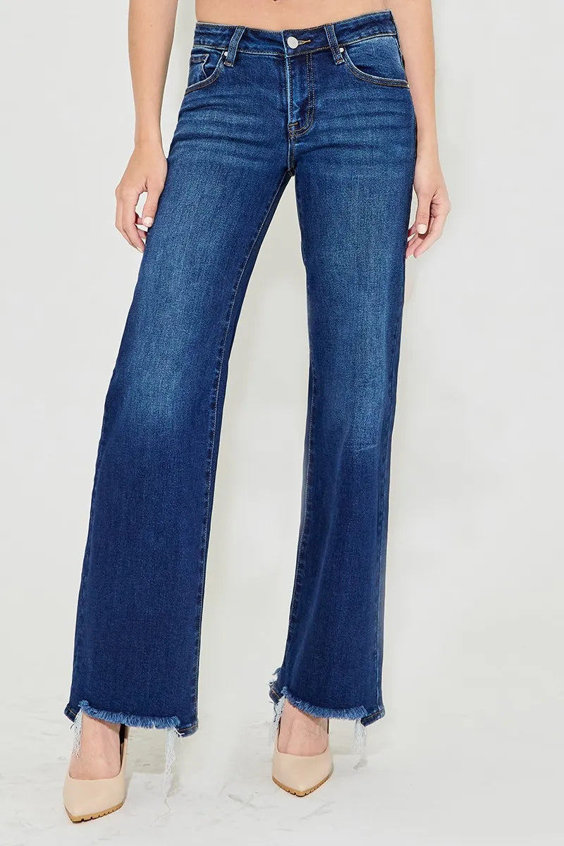 RISEN Full Size Low Rise Wide Leg Jeans Plus Size DARK OutfitFlow