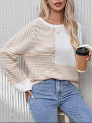 Outfit Flow - Contrast Round Neck Long Sleeve Sweater