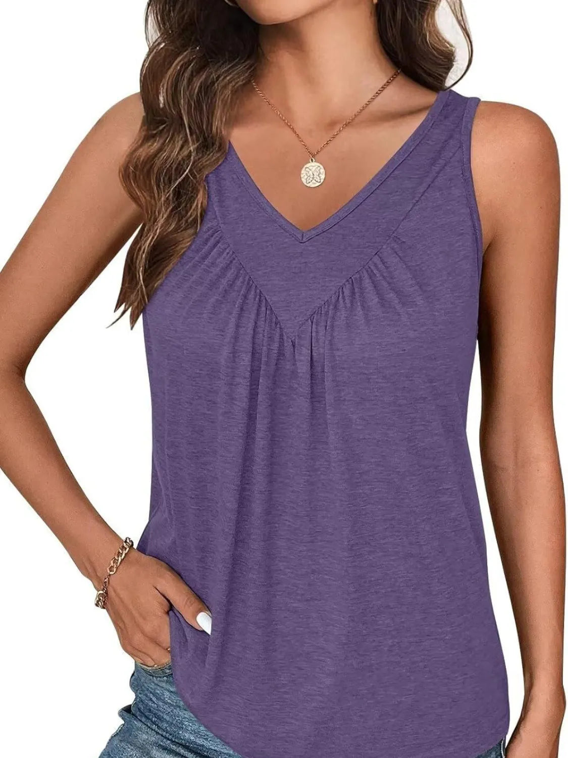 Ruched V-Neck Tank OutfitFlow