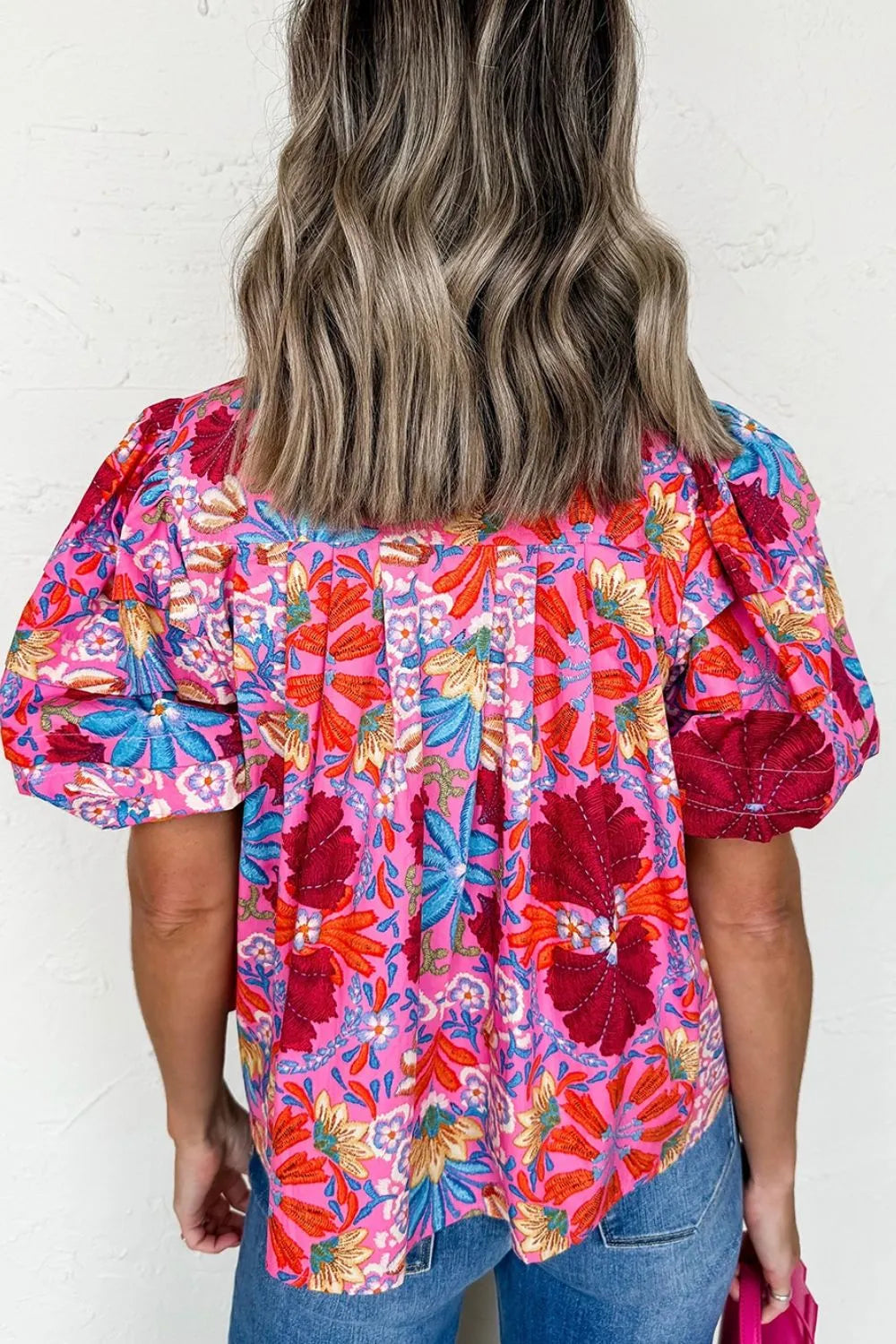 Floral Puff Sleeve Button-Up Top OutfitFlow