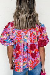 Floral Puff Sleeve Button-Up Top OutfitFlow