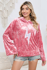 Outfit Flow - Sequin Flash Pattern Long Sleeve Dropped Shoulder Oversized Hoodie