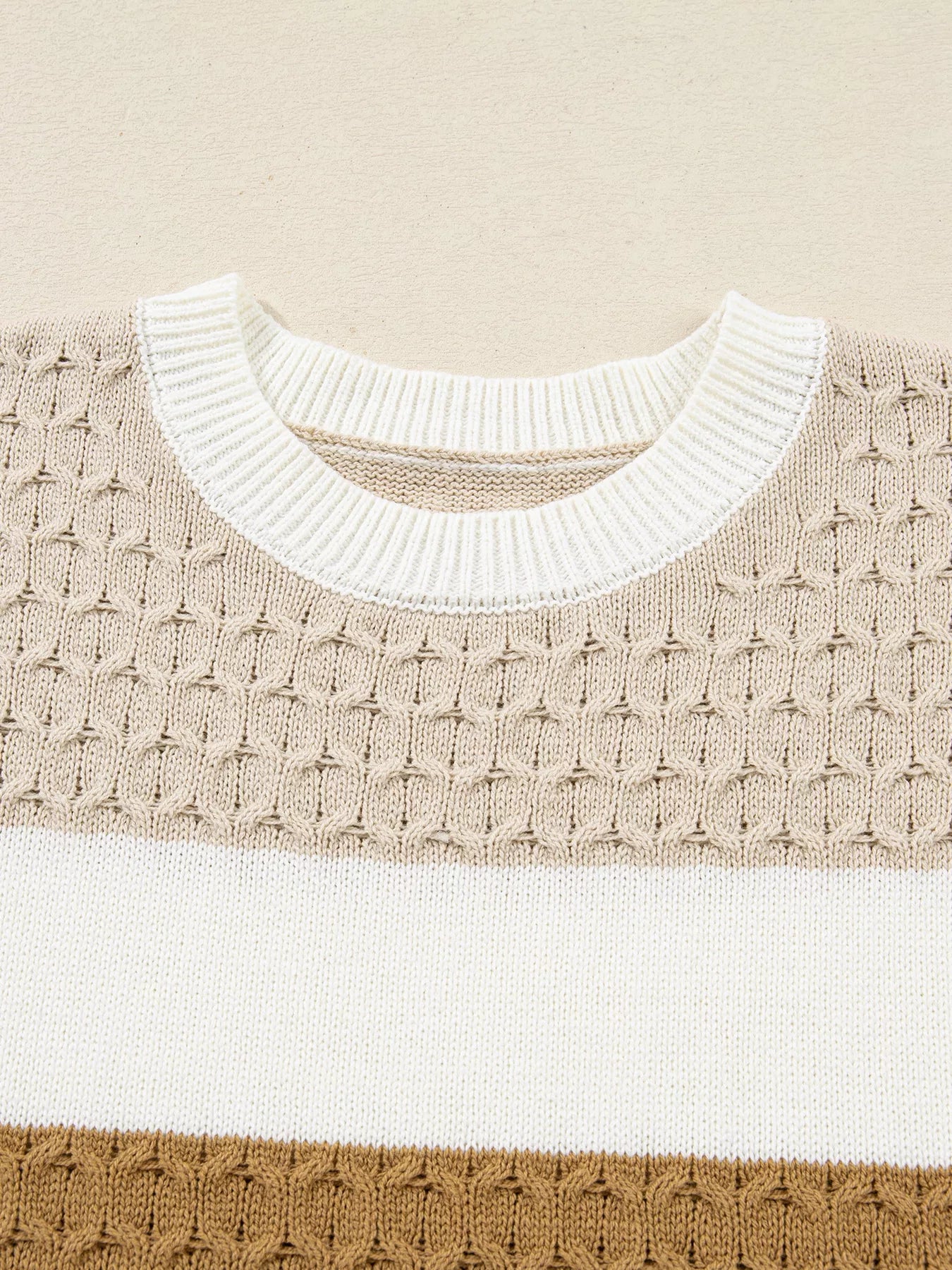 Mixed Texture Knit Striped Color Block Loose Sweater OutfitFlow