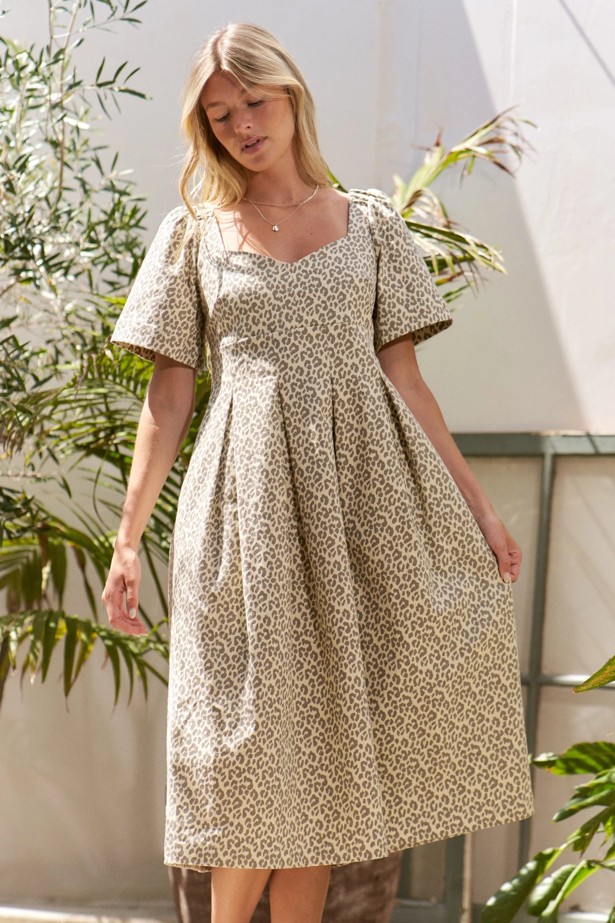 Jade By Jane Leopard Print Bell Sleeve Midi Dress OutfitFlow
