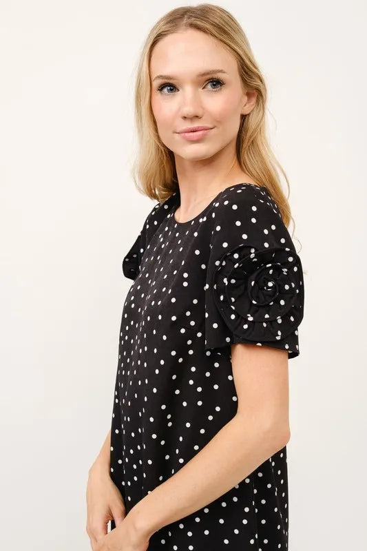 And The Why Embellished Sleeve Polka Dots Shift Dress OutfitFlow