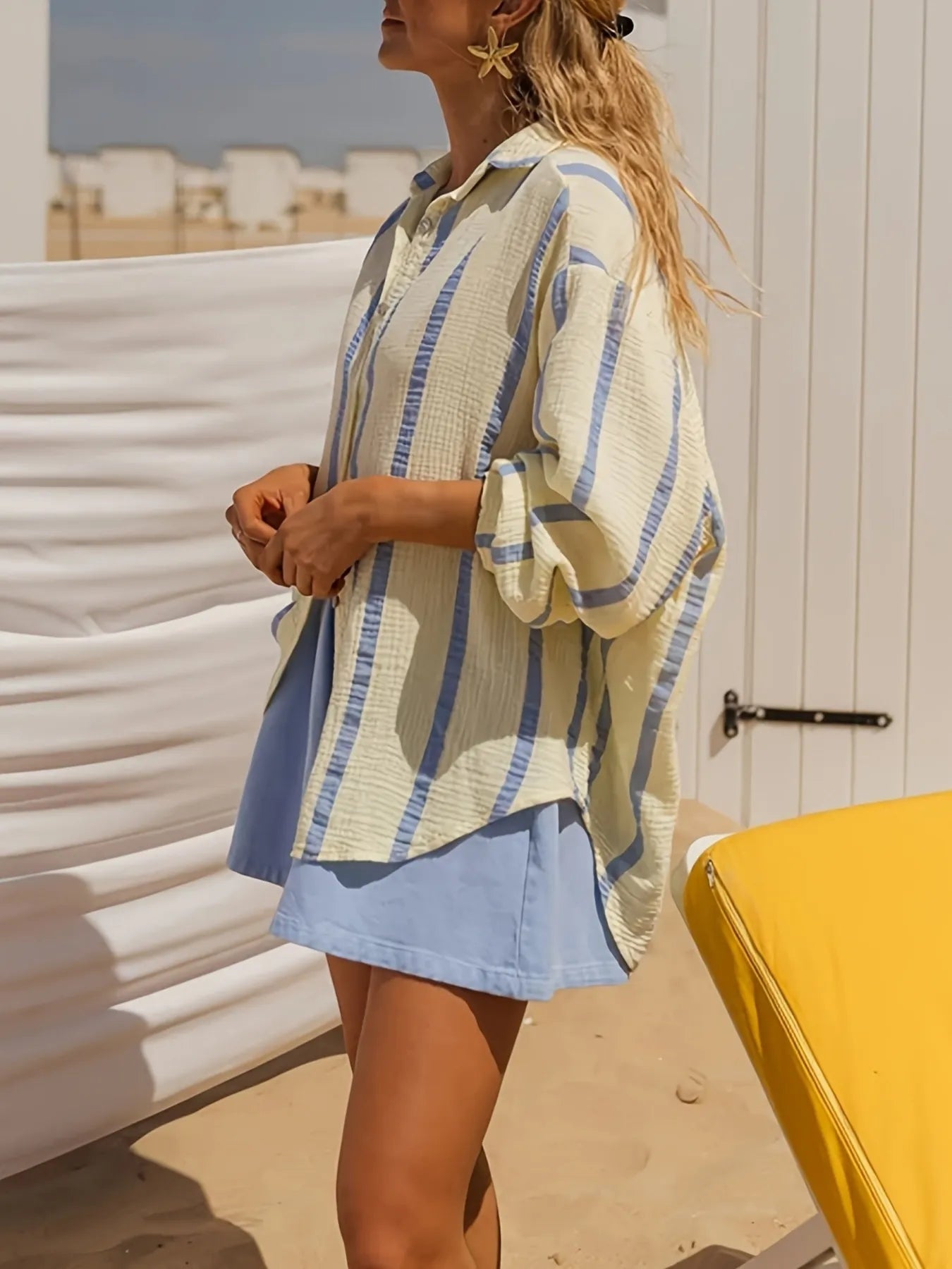Striped Button Up Long Sleeve Shirt OutfitFlow