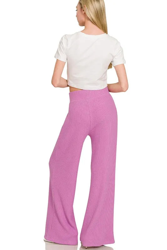 Zenana Rolled Sleeve Top and Pants Sweater Set OutfitFlow