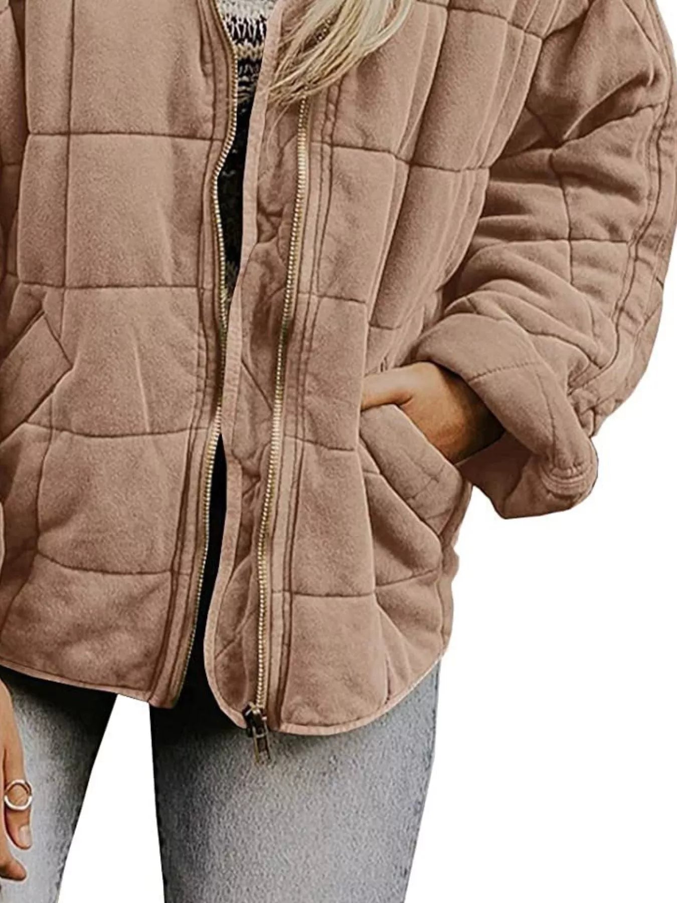 Full Size Zip Up Quilted Bomber Jacket Plus Size Trendsi