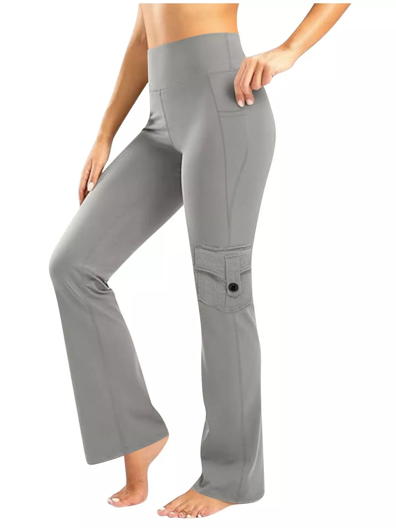 High-Waisted Yoga Pants with Pockets Gray OutfitFlow