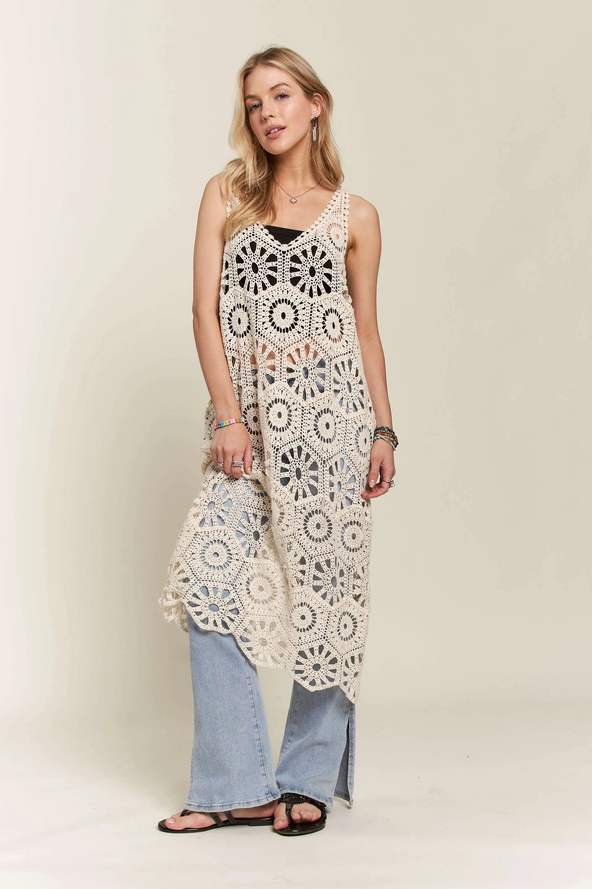 ADORA Crochet Cover-Up Tunic Top OutfitFlow