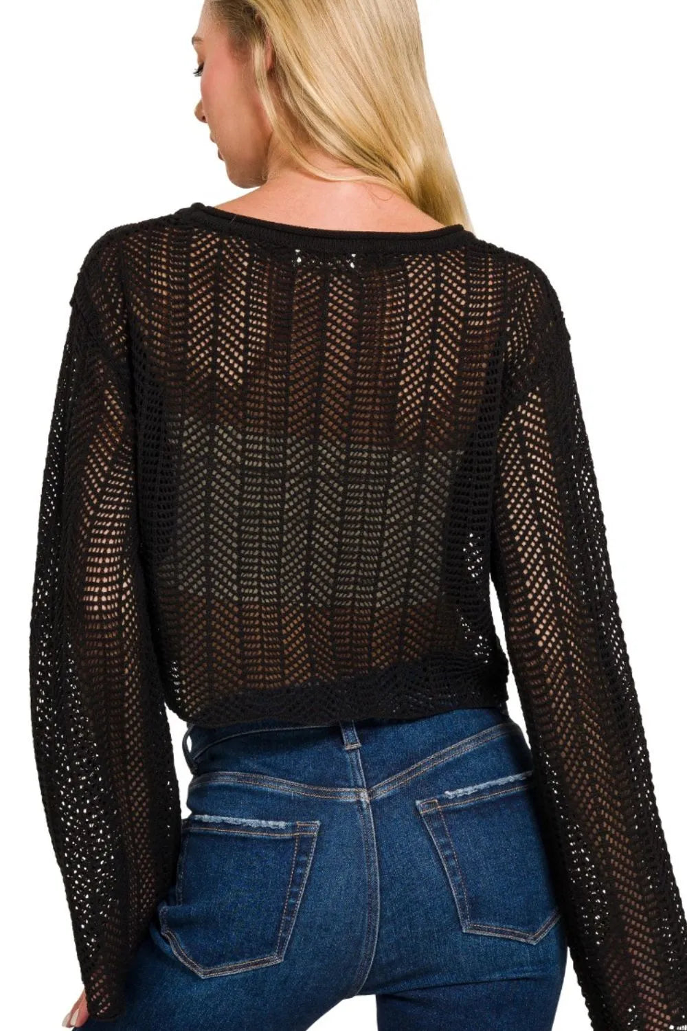 Zenana Open Knit Cropped Sweater OutfitFlow