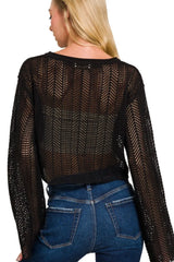Zenana Open Knit Cropped Sweater OutfitFlow