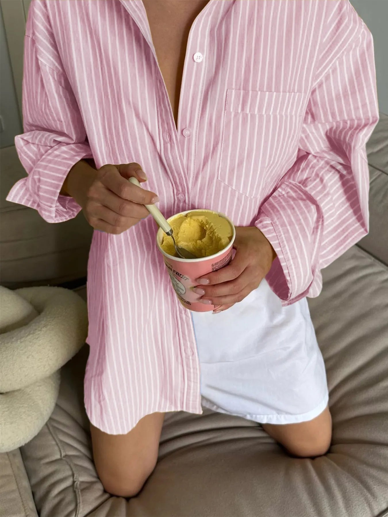 Oversized Striped Button-Down Shirt OutfitFlow