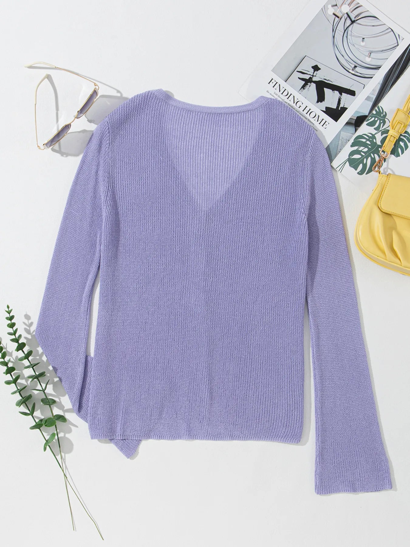 Lightweight V Neck Button Front Bell Sleeve Cardigan OutfitFlow