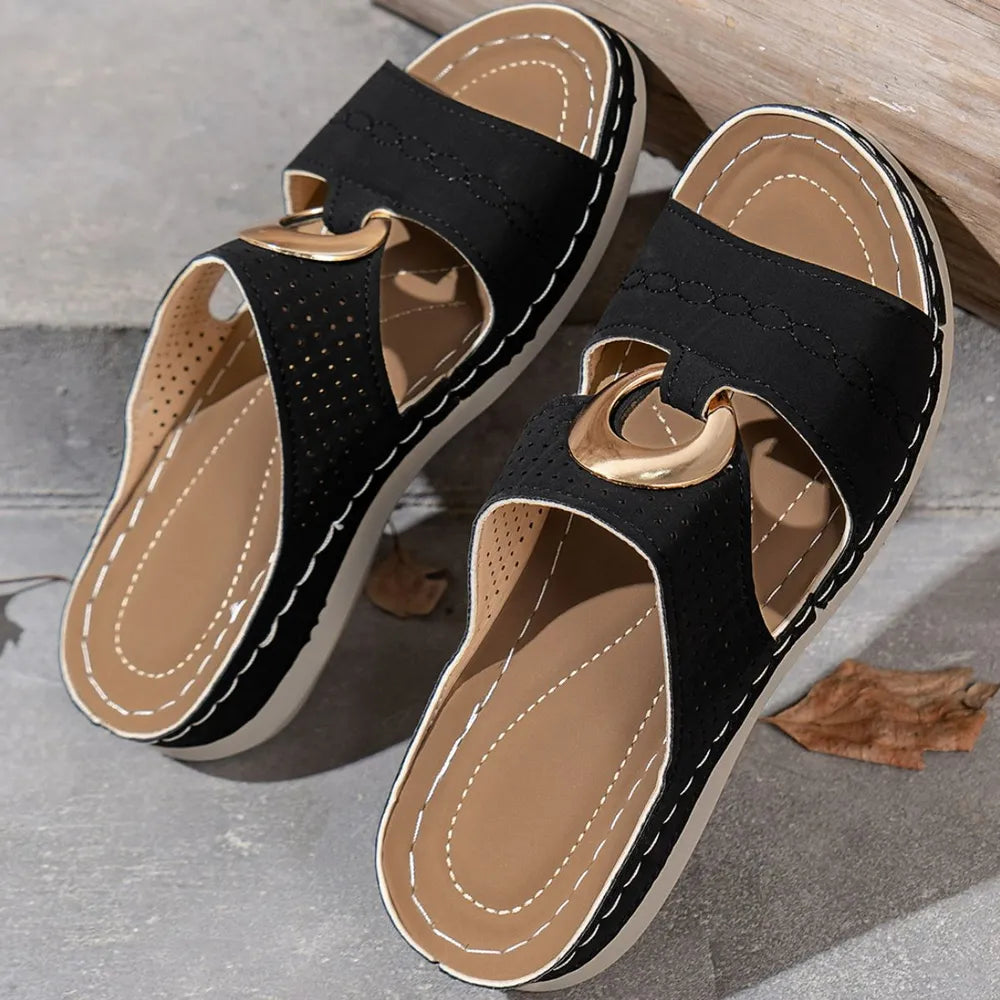 Open Toe Flats Sandals Black OutfitFlow