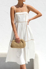 Contrast Trim Square Neck Midi Cami Dress OutfitFlow