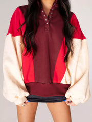 Color Block Patchwork Snap Button Oversize Hoodie OutfitFlow