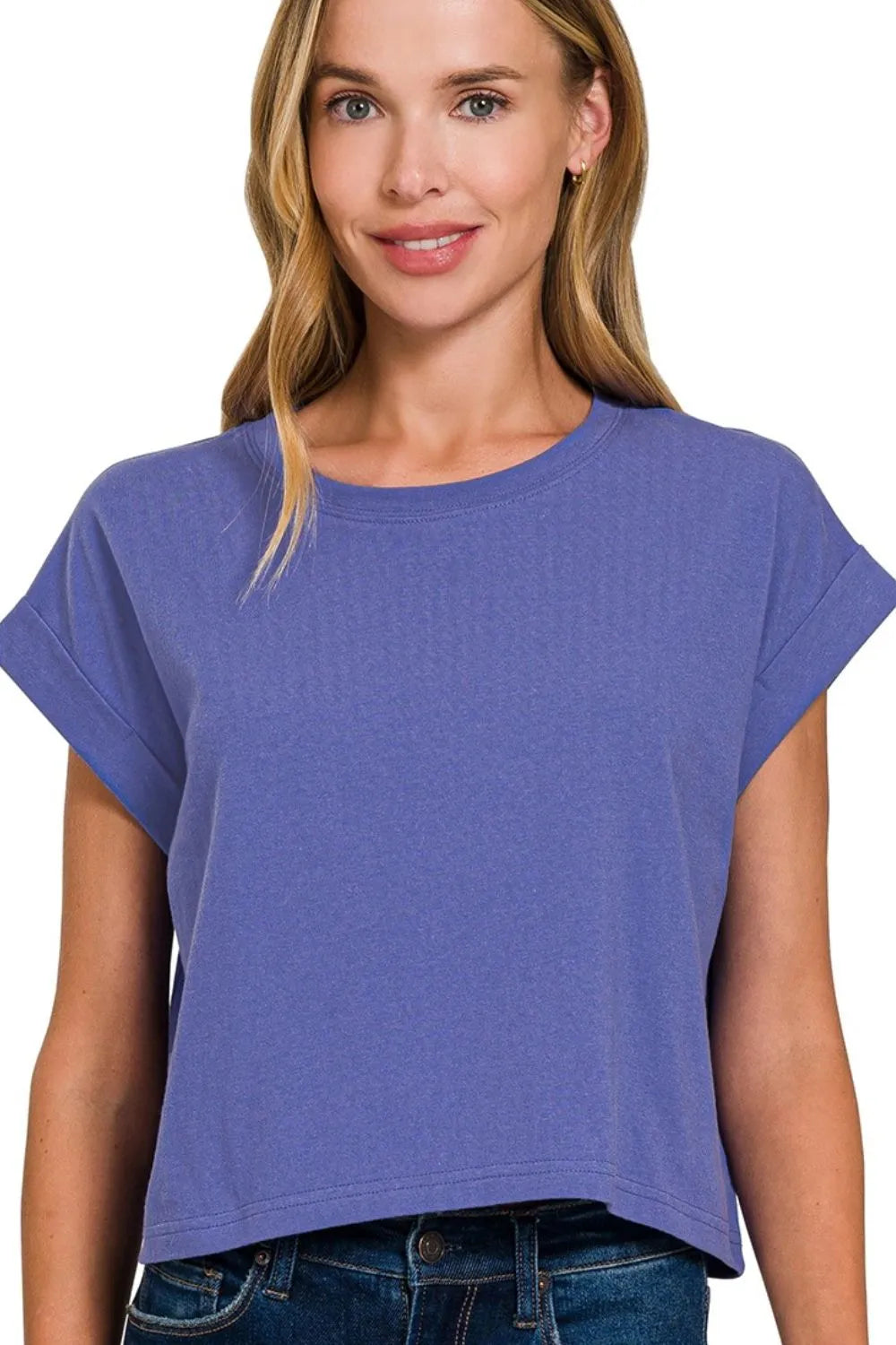 Zenana Cotton Folded Sleeve Top MARLIN OutfitFlow