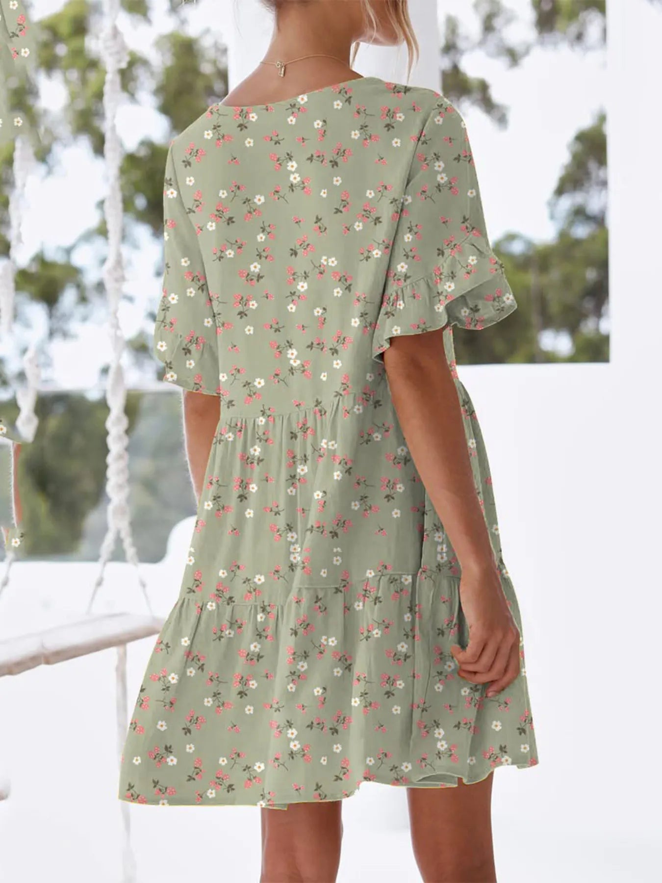 Polka Dot V-Neck Short Sleeve Mini Dress OutfitFlow
