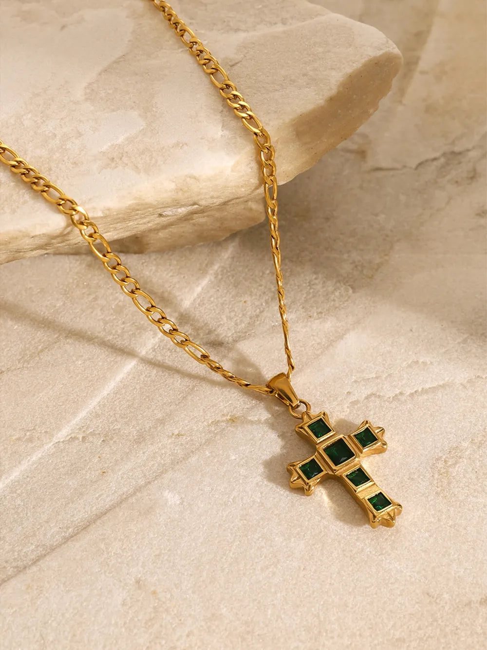 Stainless Steel Zircon Cross Pendant Necklace OutfitFlow