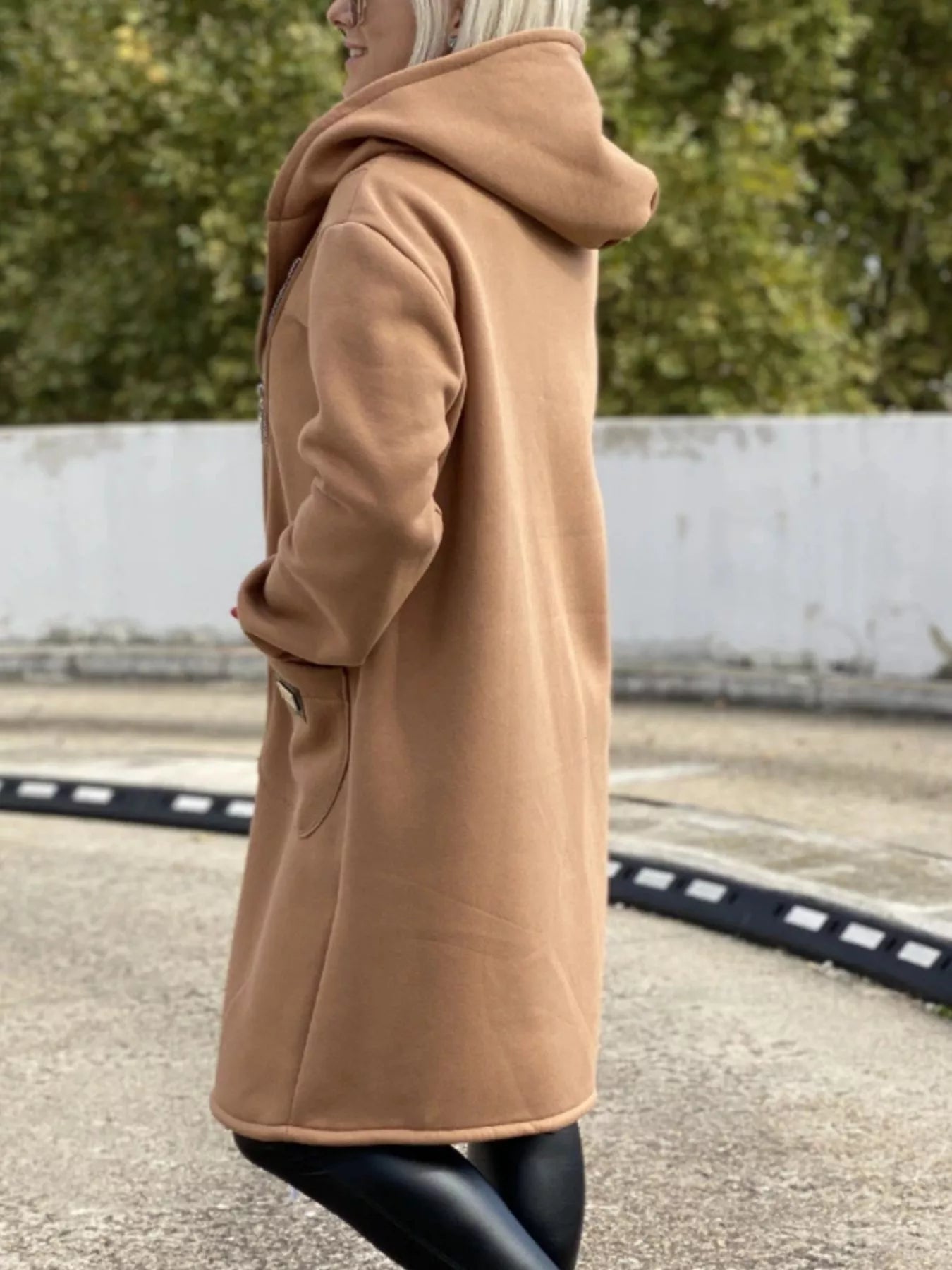 Full Size Asymmetrical Zip-Up Hooded Fleece Outerwear Plus Size Trendsi