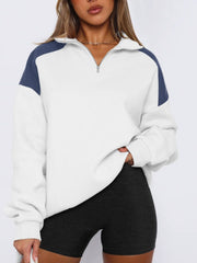 Outfit Flow - Contrast Quarter Zip Long Sleeve Sweatshirt