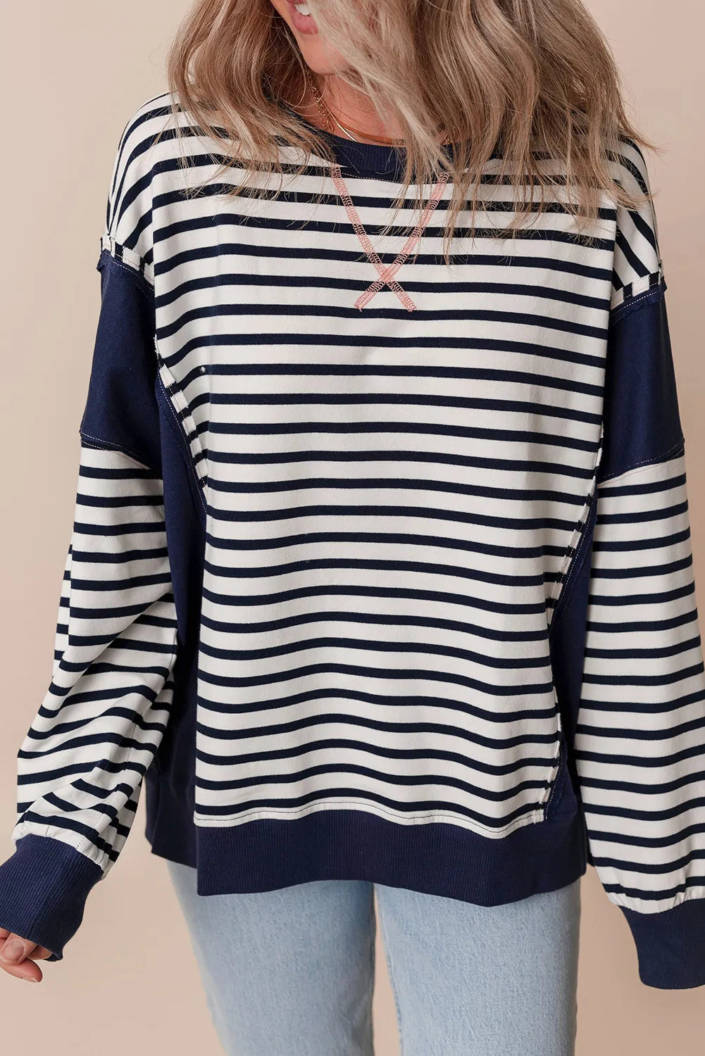 Outfit Flow - Striped Round Neck Long Sleeve Sweatshirt