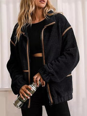 Cozy Sherpa Fleece Zip-Up Jacket Black OutfitFlow