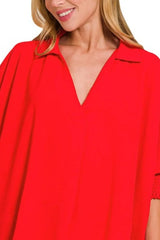 Zenana Airflow Collar Tee with Smocked Sleeve Band Top OutfitFlow
