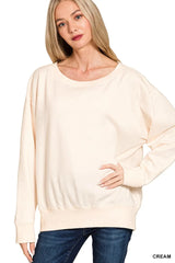 Zenana Fleece Boat Neck Sweatshirt CREAM OutfitFlow