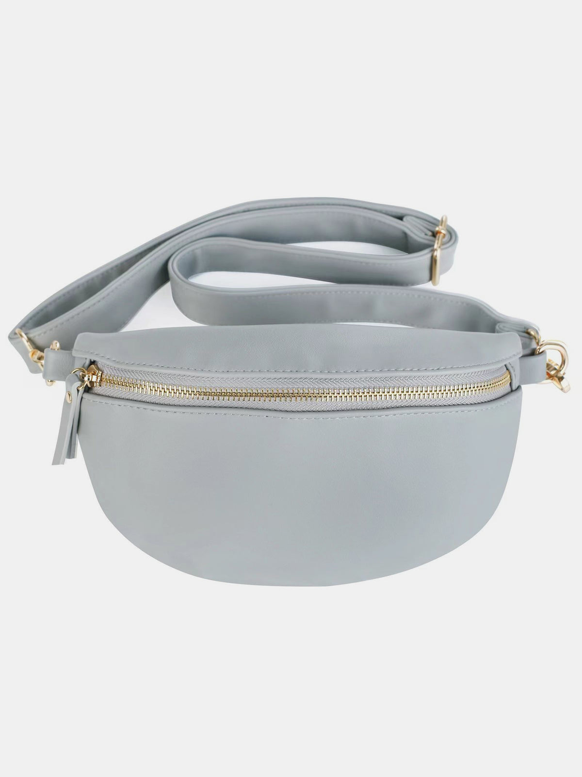 PU Leather Adjustable Strap Crossbody Bag Light Gray One Size OutfitFlow