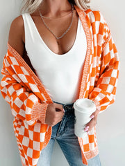 Checkered Pattern Open Front Cardigan OutfitFlow