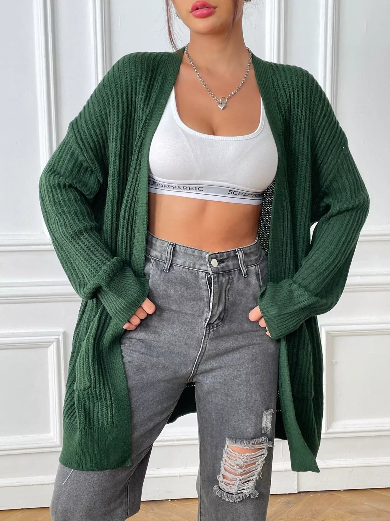 Open Front Drop Shoulder Cardigan OutfitFlow