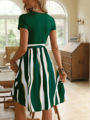 Striped Short Sleeve Tie Waist Dress OutfitFlow