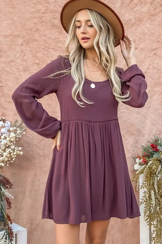 And The Why Back Lace Button Down Detail Bell Sleeve Dress OutfitFlow