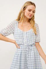And The Why Puff Sleeve Ruched Button Front Gingham Dress OutfitFlow