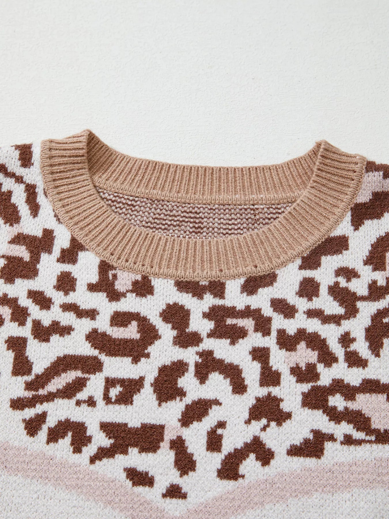 Leopard Color Block Knit Round Neck Baggy Sweater OutfitFlow