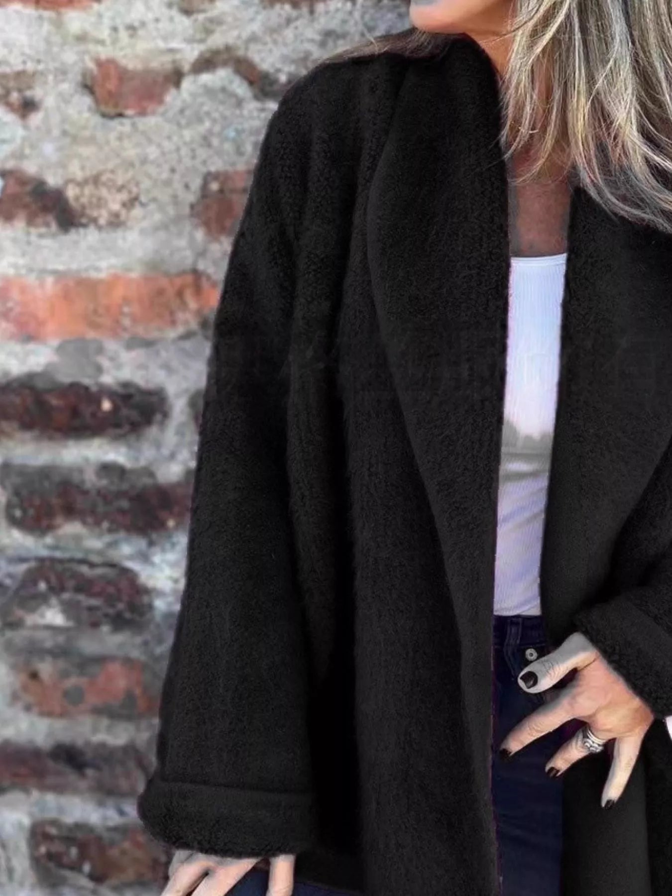 Open Front Long Sleeve Fluffy Jacket Trendsi