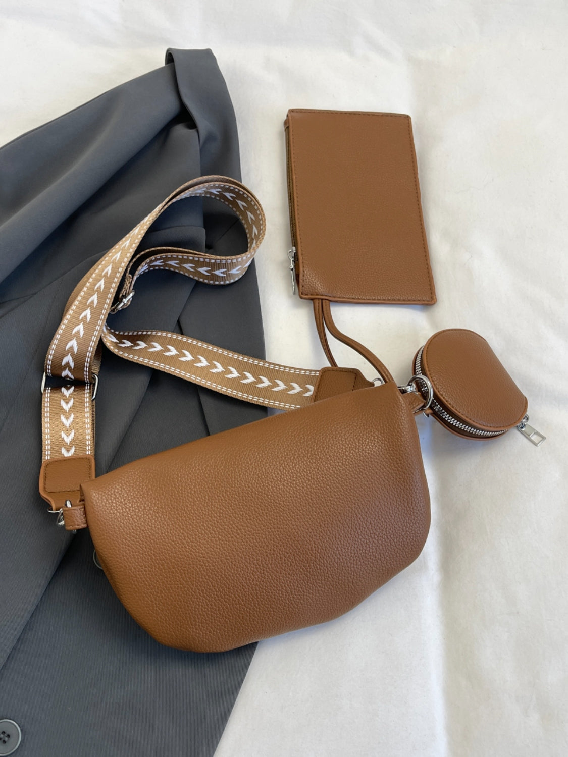 Outfit Flow - PU Leather Adjustable Strap Crossbody Bag with Coin Purse