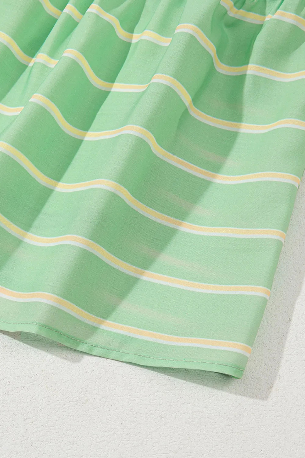 Stripe V Neck Short Sleeve Frilled Detail Dress OutfitFlow