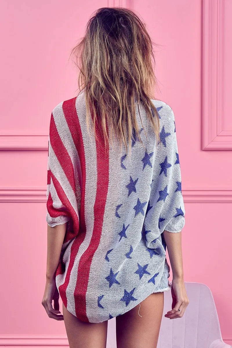 BiBi American Flag Theme Cocoon Knit Cardigan OutfitFlow