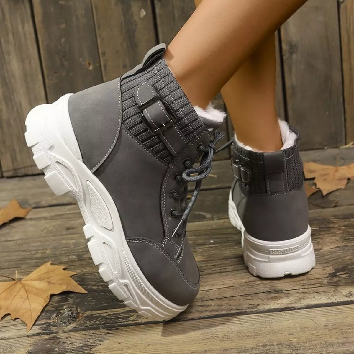 Plush Lining Lace Up Boots Trendsi