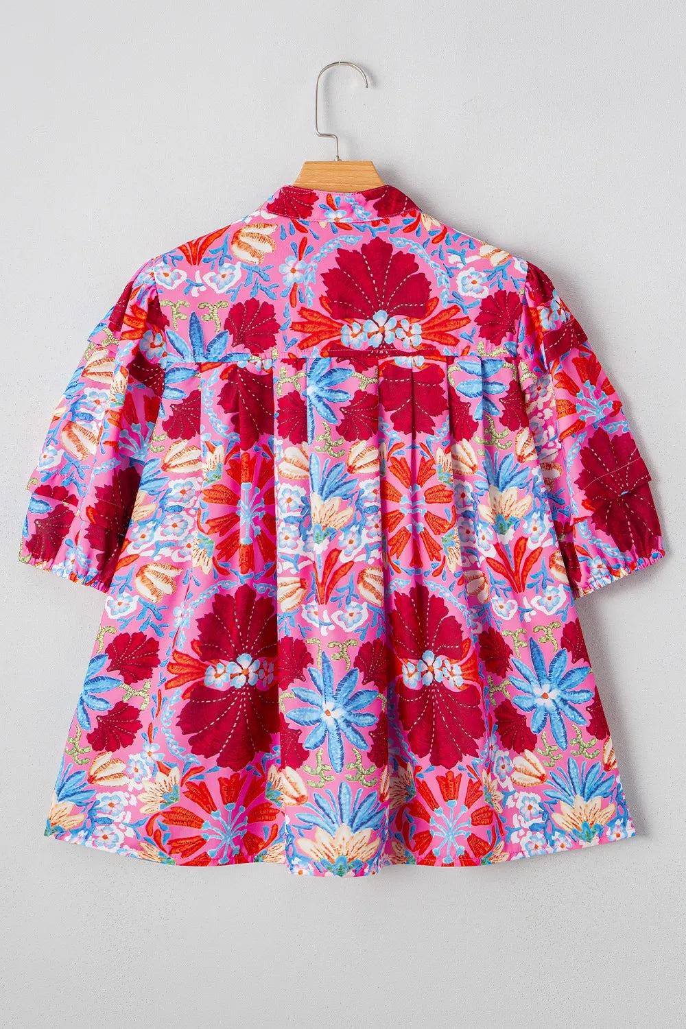 Floral Puff Sleeve Button-Up Top OutfitFlow