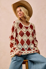 BiBi Diamond Crochet Knit Top OutfitFlow