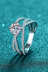 1 Carat Moissanite Crisscross Ring Silver OutfitFlow