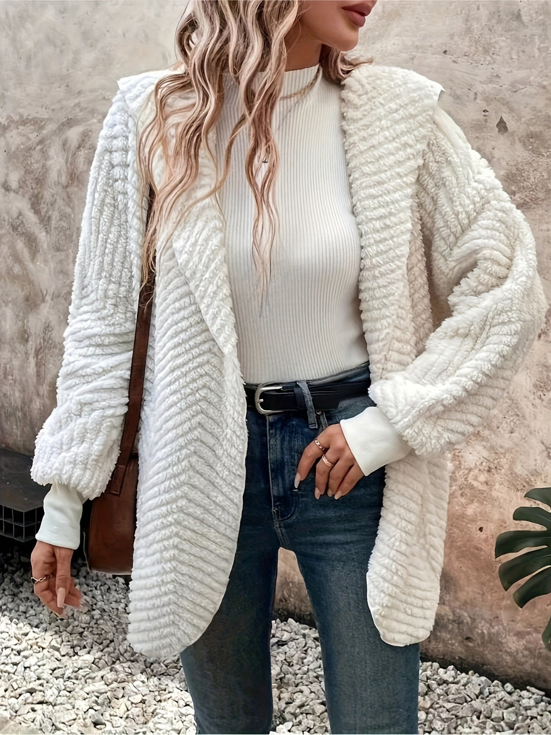 Outfit Flow - Open Front Long Sleeve Hooded Fuzzy Cardigan