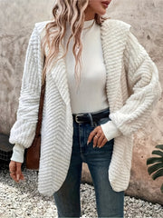 Outfit Flow - Open Front Long Sleeve Hooded Fuzzy Cardigan