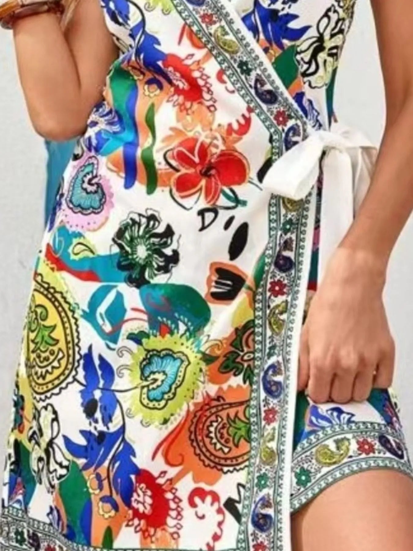 Floral Print Spaghetti Strap Wrap Mini Dress OutfitFlow